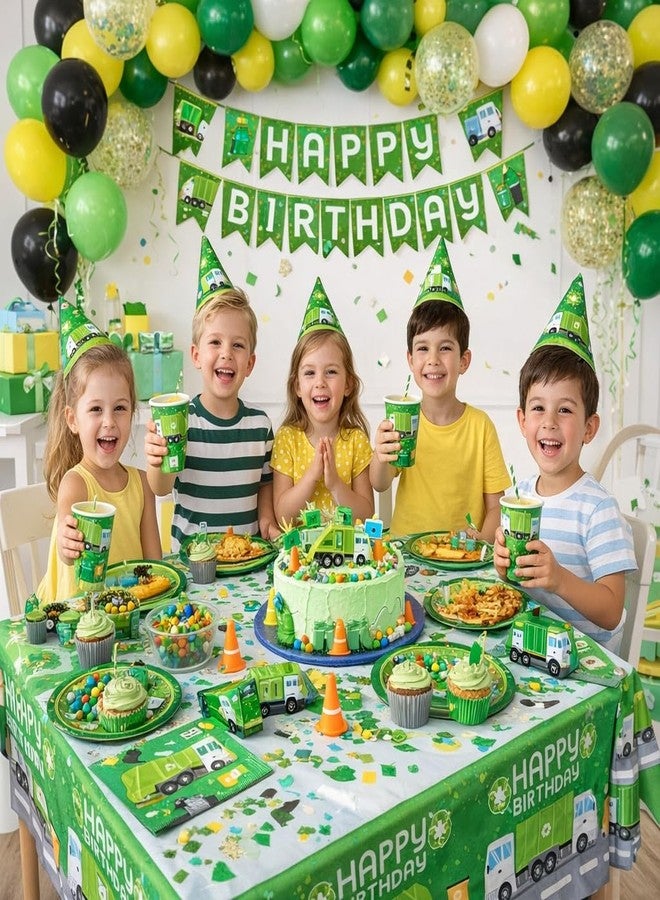 Oojami Garbage Truck Party Supplies - Serves 24, Complete Birthday Tableware Set with Plates, Cups, Napkins & Table Covers for Kids Garbage Truck Theme Party - Image 4